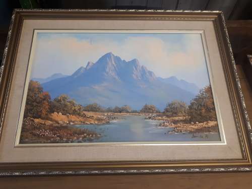 Stunning Oil on Board Mountain Scene Signed Donita