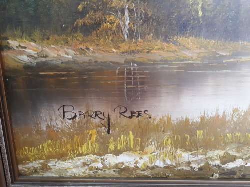 Barry Rees (Welsh 20th Century) Oil on Board River Scene