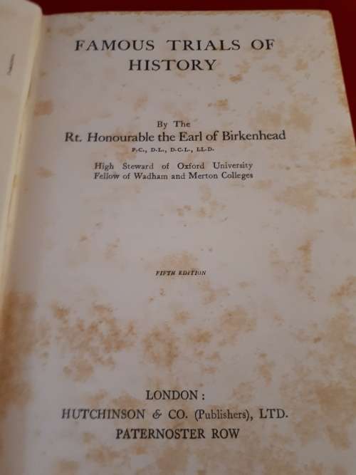 Circa 1926 Famous Trials of History Illustrated - The Earl of Birkenhead
