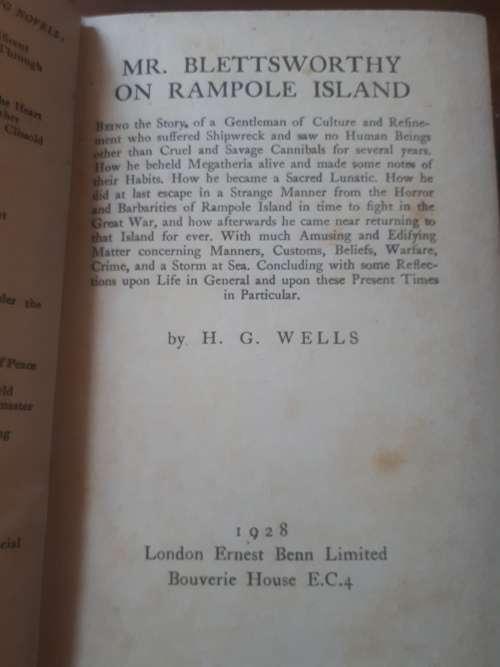 Circa 1928 First Edition H.G Wells Mr Blettsworthy On Rampole Island