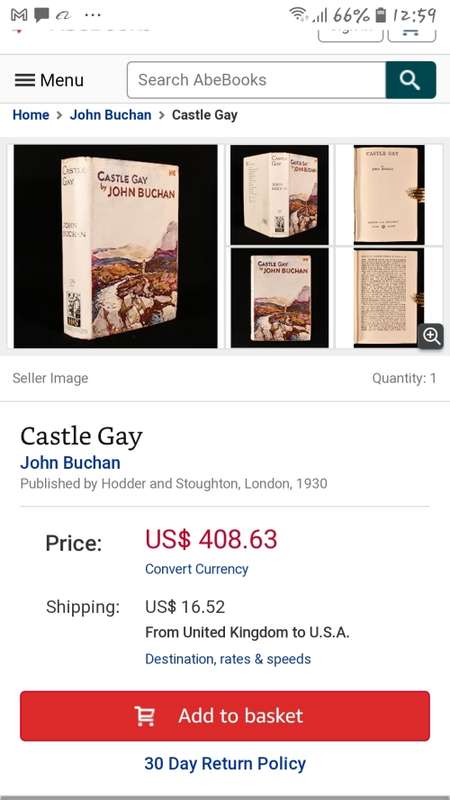 Circa 1930 Rare First Edition Castle Gay - John Buchan