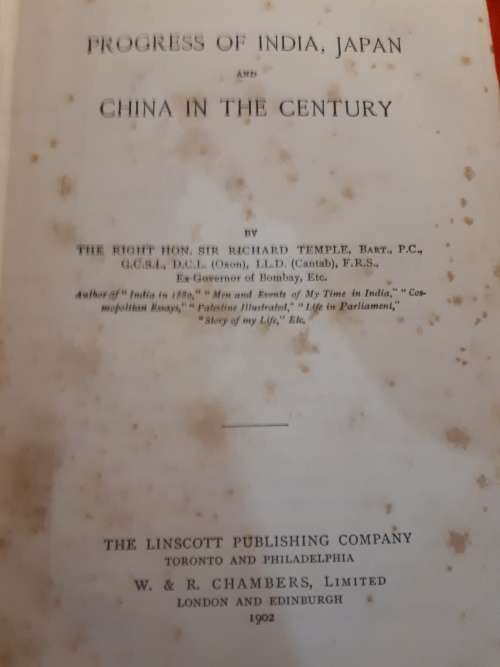 Circa 1902 First Edition - Progress of India, Japan And China In The Century - Sir Richard Temple