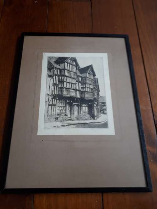 Famous Scottish Artist Peter Grahame (1836-1921) Original Signed Etching `Old Houses In Frankwell`