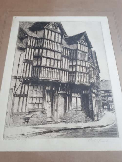 Famous Scottish Artist Peter Grahame (1836-1921) Original Signed Etching `Old Houses In Frankwell`