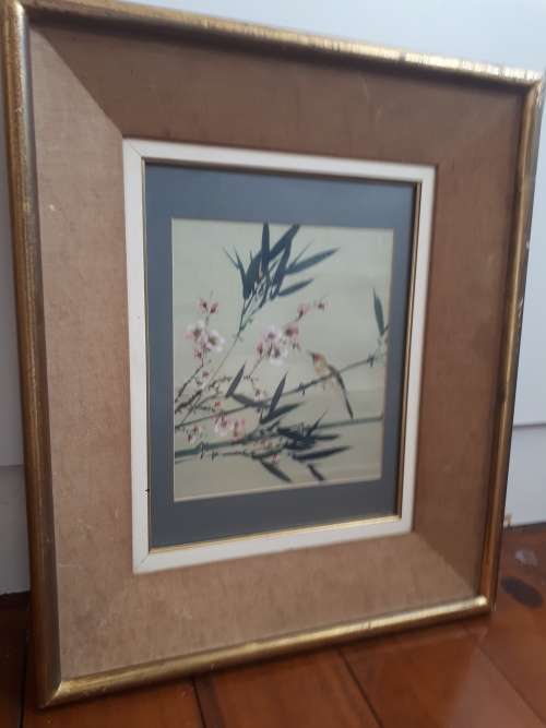 1970`s Glass Framed Embroidery on Silk