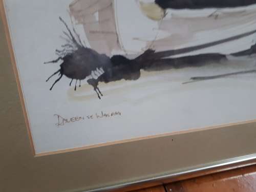 Popular 20th Century SA Artist Johan Taljaard `Daleen se Wasdag` Watercolor Signed @ Dated 1983
