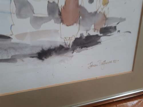 Popular 20th Century SA Artist Johan Taljaard `Daleen se Wasdag` Watercolor Signed @ Dated 1983