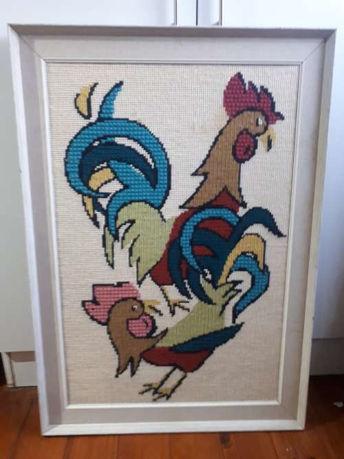 Large Framed Vintage Tapestry `Cock @ Hen`