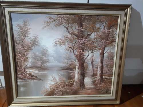 Irene Cafieri 20th Century Italian Artist Oil On Board `Forest And River`