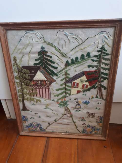 Early 1900`s Dutch Glass Framed Embroidery