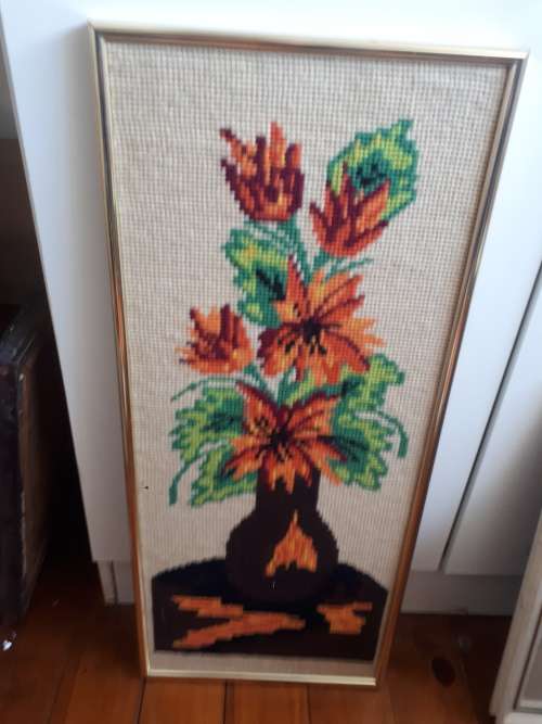 Vintage Framed Tapestry `Flowers`