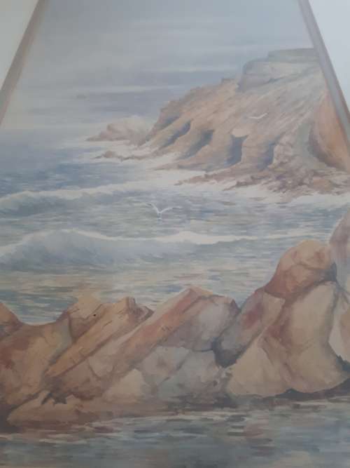 Famous 20th Century Irish Artist George Trevor Glass Framed Watercolor `Seascape`