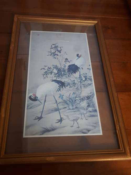 Lang Shih-Ning (Giuseppe Castiglione) 1688-1766 `Cranes @ Flowers` Print