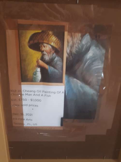 Stunning Reproduction of Chinese Artist H. Cheang (1910 - 198 ?) Old Man Smoking Opium Pipe