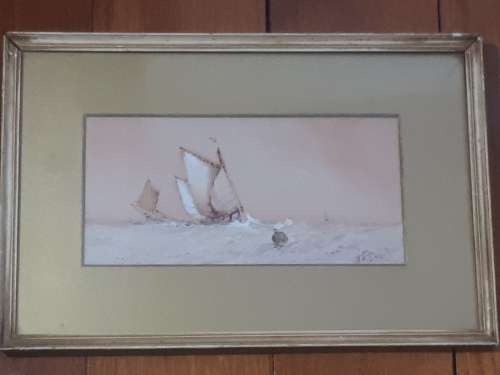 Famous British Artist William Stewart (1882 - 1953) `Boat on turbulent Water` Framed Watercolor