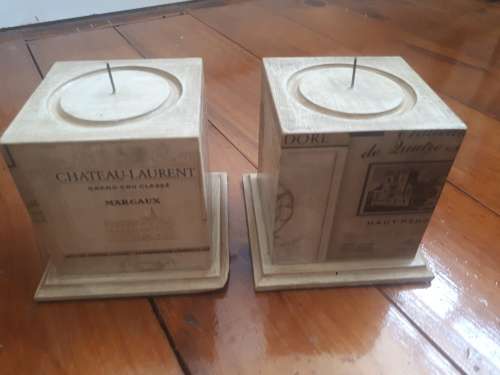 2 x Wooden Decorated Candle Holders