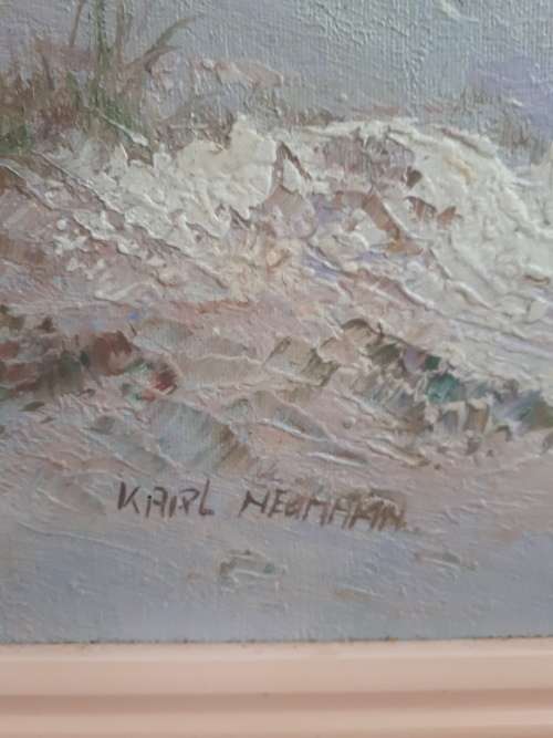 Famous German Artist Karl Neumann 1891 - 1985 Oil On Board `Seascape with Lighthouse` - Signed