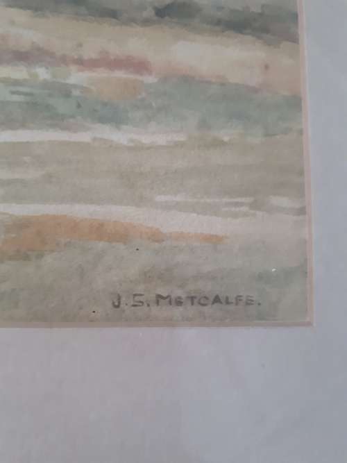 J.S. Metcalfe Watercolor `Scene In Front Of Thornhill Hotel 1929`