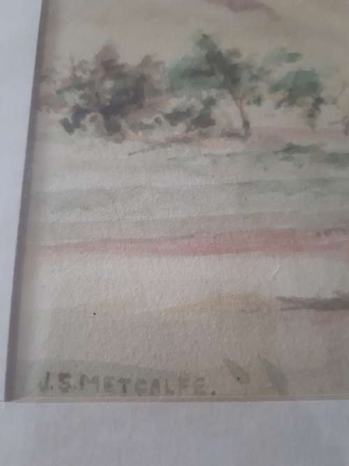 J.S. Metcalfe Watercolor `Scene In Front Of Thornhill Hotel 1929`