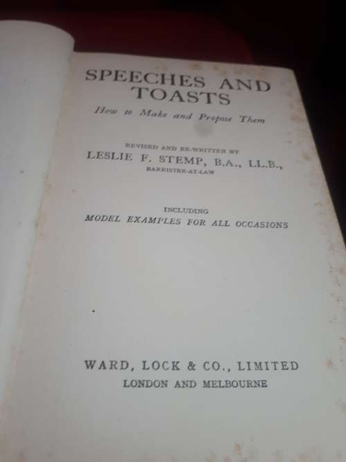 Circa 1928 Speeches & Toasts How To Make And Propose Them Clothcover