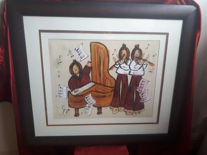 Popular SA Artist Erna Basson Oil on Canvas `The Jazz Band` Signed
