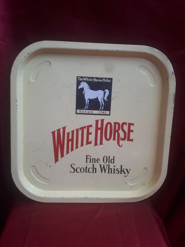 Vintage White Horse Enamel Tray