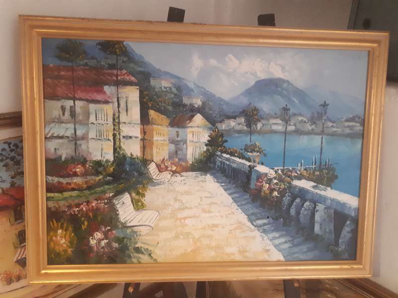 Large Oil on Board by Popular French / Canadian Artist Nicole Caron `French Riviera`