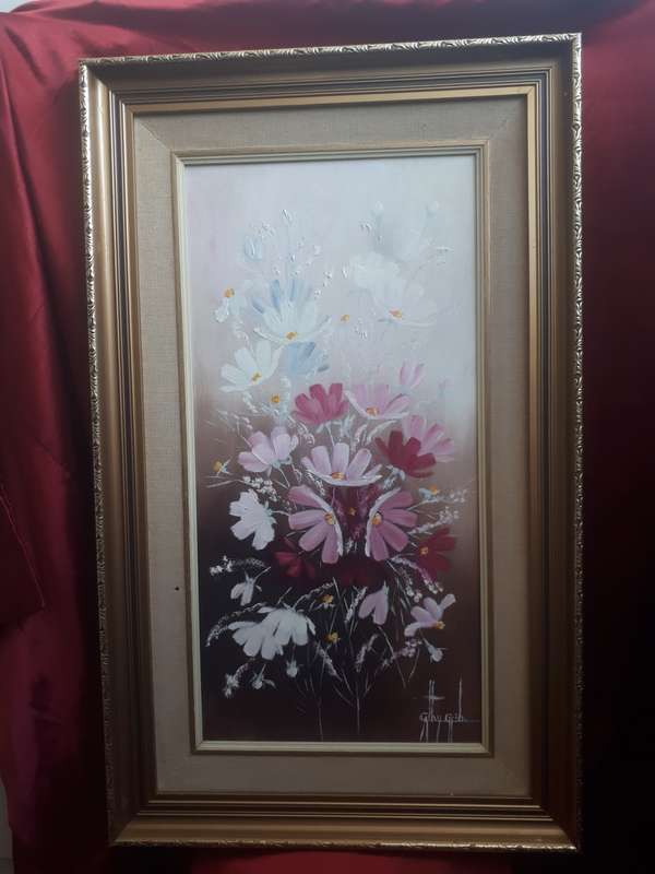 Popular 20th Century SA Artist Cathy Grib `Oil on Board Still Life Flowers` Signed