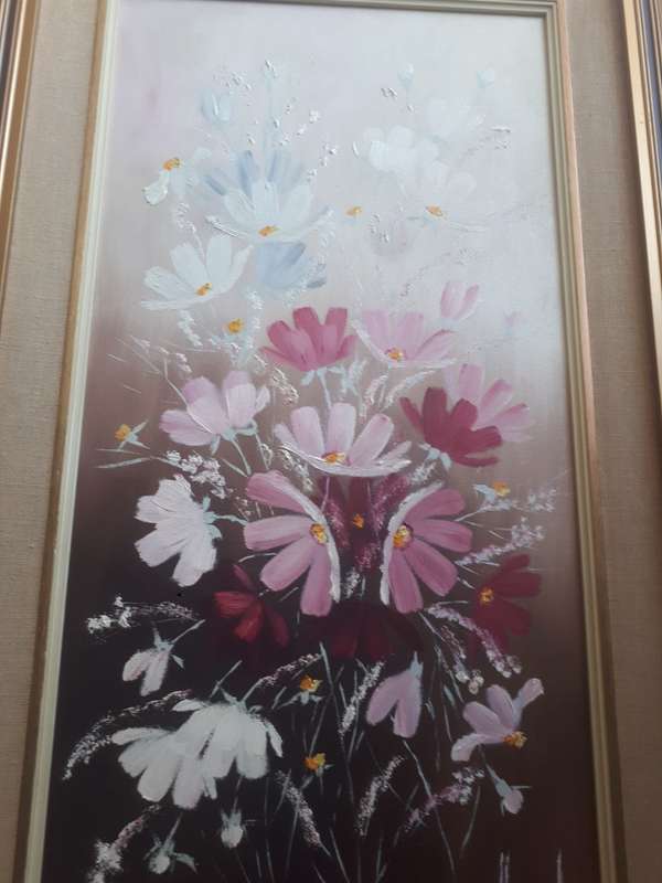 Popular 20th Century SA Artist Cathy Grib `Oil on Board Still Life Flowers` Signed
