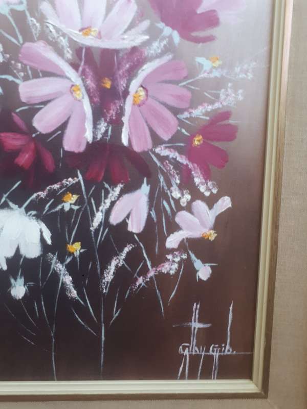Popular 20th Century SA Artist Cathy Grib `Oil on Board Still Life Flowers` Signed