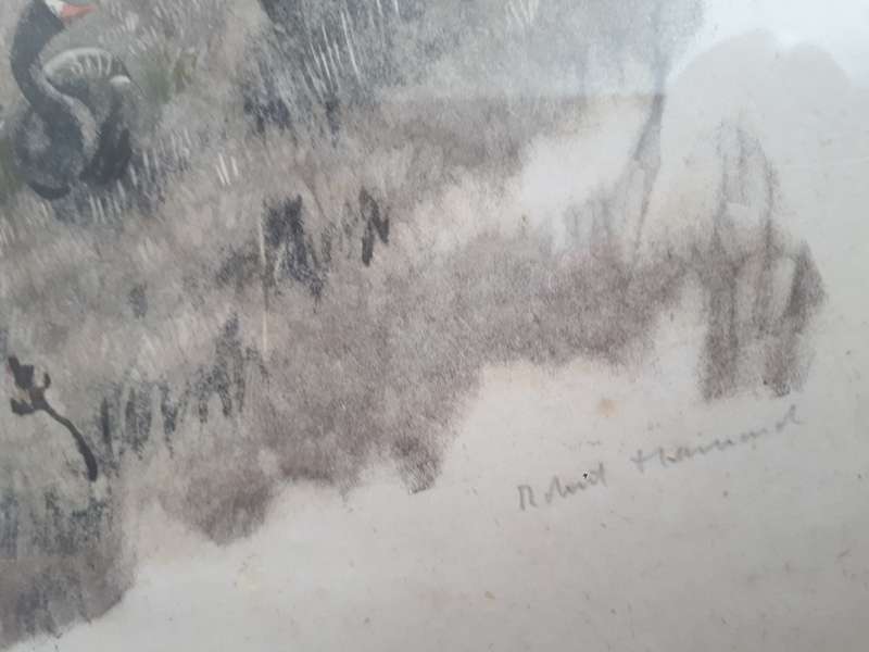 Famous Swiss Artist Robert Hainard (1906-1999) Limited`Numbered` Signed Stone Lithograph `Geese` 54`