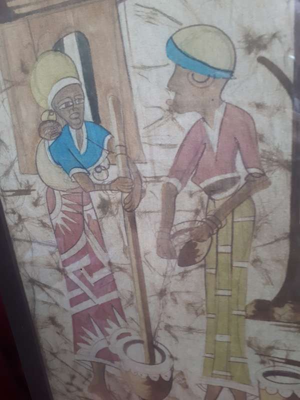 Stunning Glass Framed Watercolour on Canvas `Ethnic Ladies` Signed