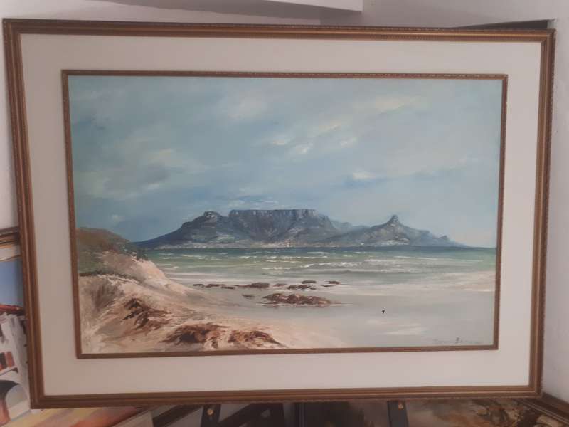 Highly Acclaimed SA Artist Don Benzien Large Oil on Board `Table Mountain` Signed