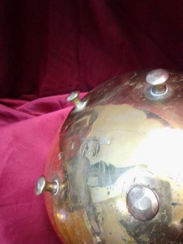 Rare 1940`s J.C.B Birmingham Hammered Brass Kettle With Amber Glass Handle