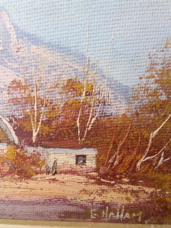 Beautiful Oil on Board `Country Scene` by E. Hallam