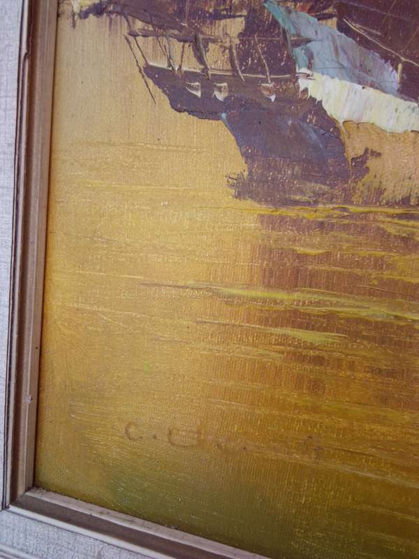 Beautiful 1960`s Oil on Board `Chinese Junk` Hong Kong - Signed