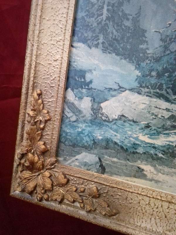 Famous German Artist Arno Lemke (1916-1988) Landscape Print in Original 1940``s Ornate Frame