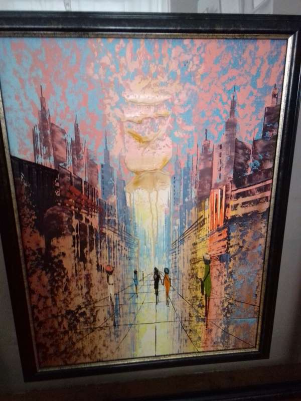 Famous SA Artist Pierre De Villiers (1921 - 2007) Oil on Board `Street Scene` Signed & Dated 1994