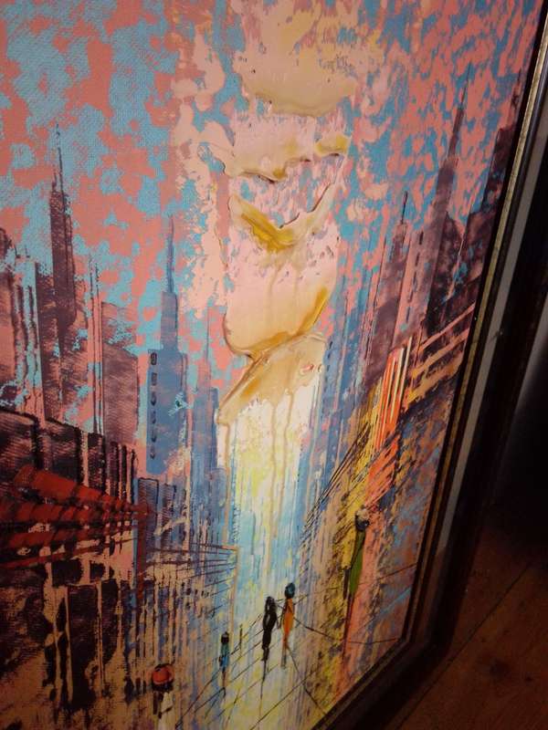 Famous SA Artist Pierre De Villiers (1921 - 2007) Oil on Board `Street Scene` Signed & Dated 1994