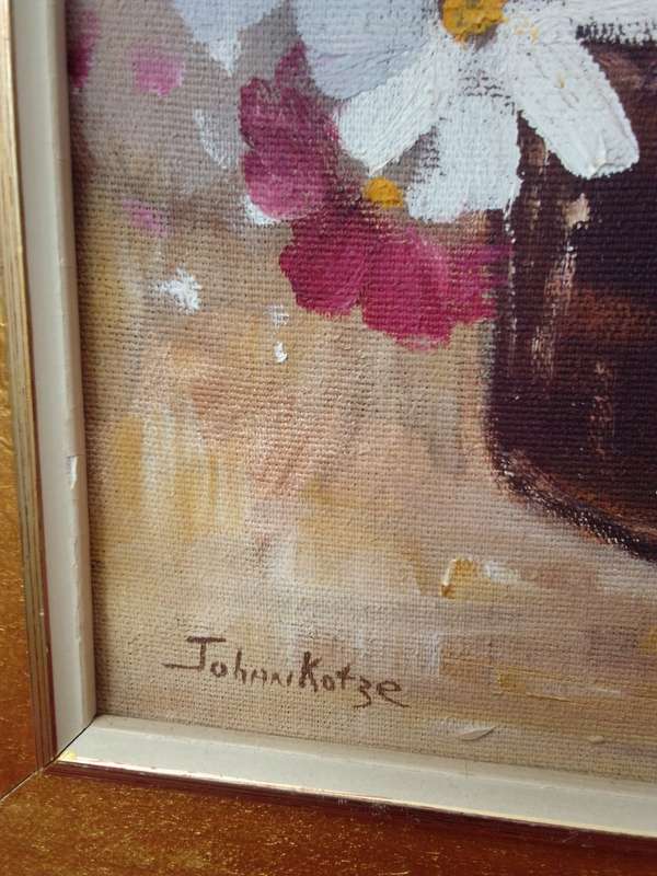 Renowned 20th Century SA Artist Johan Kotze Oil on Board `Still life flowers` Signed