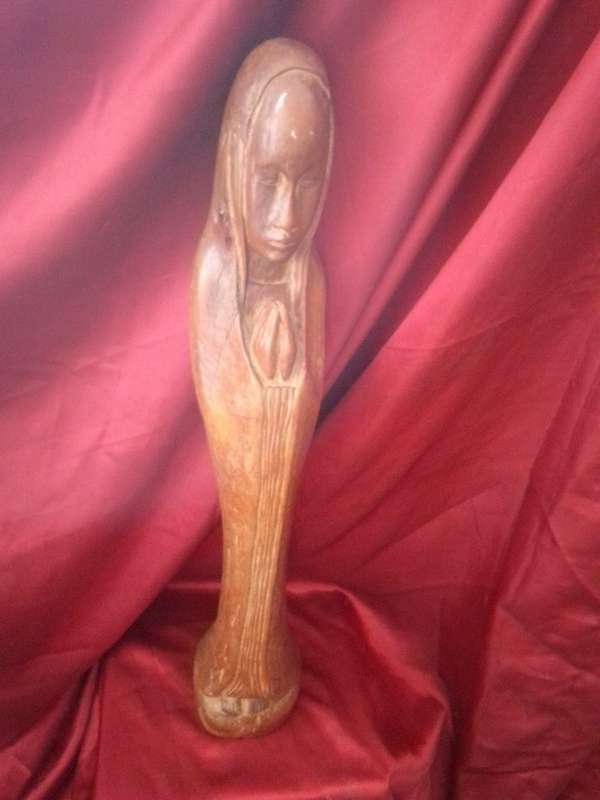Large (Heavy) North African Wood Carved Figure Of A Praying Lady