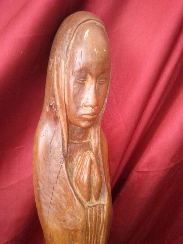 Large (Heavy) North African Wood Carved Figure Of A Praying Lady