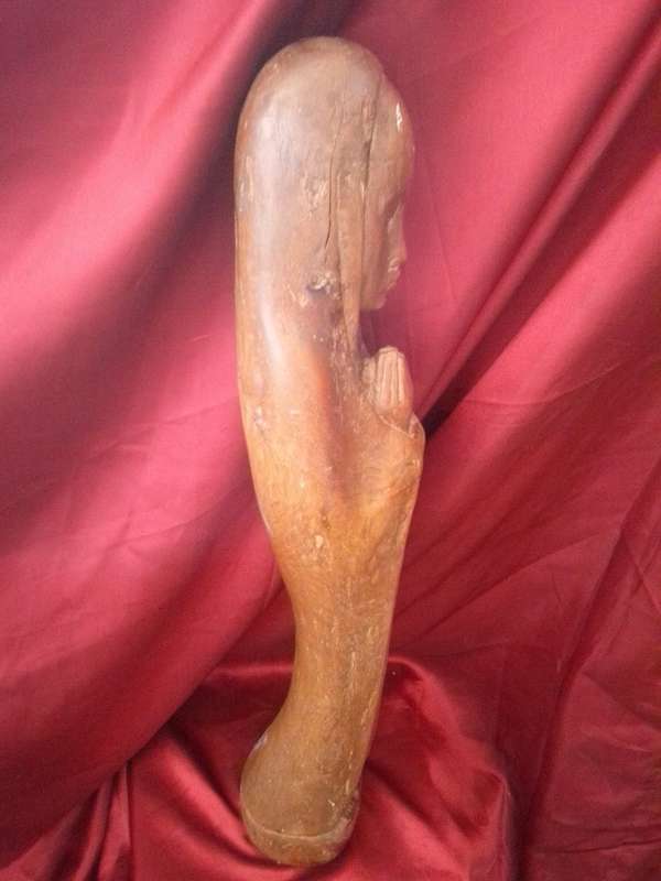Large (Heavy) North African Wood Carved Figure Of A Praying Lady