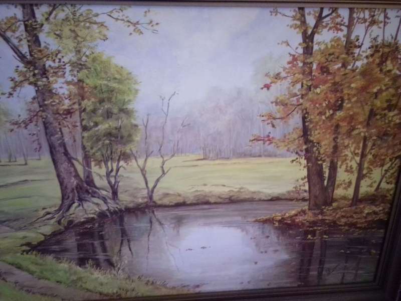 Beautiful Oil on Board `Landscape` by S. Evans in Original Gold Gilt Frame (1970`s - 80`s)