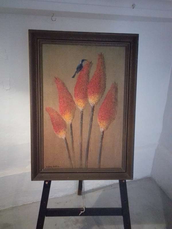 Famous Dutch Artist Andre Van Coillie 1907-1973 Oil on Board `Still life Hummingbird` Signed