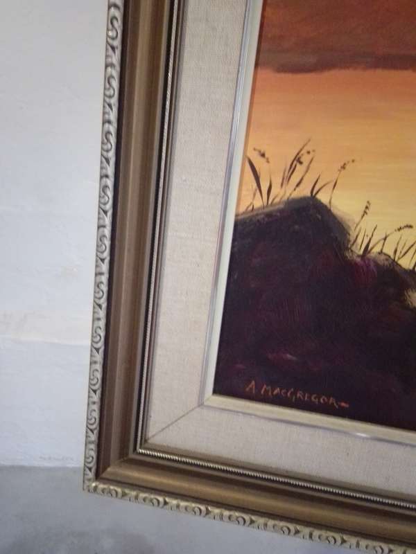 Stunning oil on Board by Popular 20th-C SA Artist A. MacGregor `Sunset In The Kruger park` - Signed