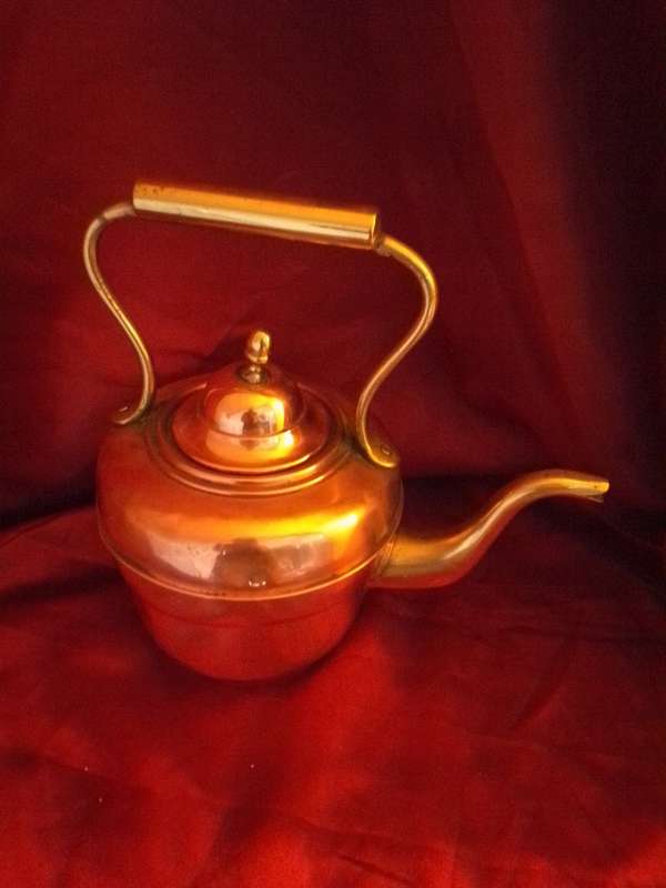 Rare Late 1800`s Turkish Brass & Copper Kettle With Moon And Star Trademark