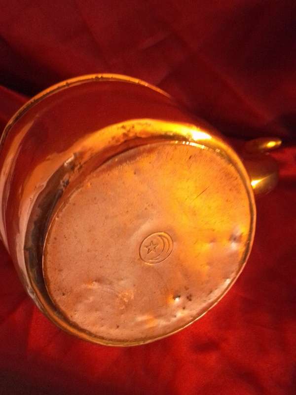 Rare Late 1800`s Turkish Brass & Copper Kettle With Moon And Star Trademark