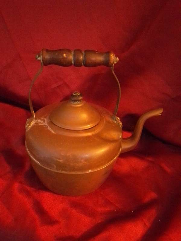 Early 1900`s Copper Kettle With Wooden Handle (England)