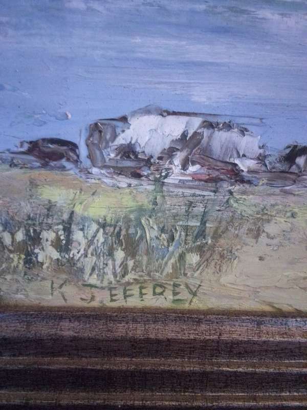 Beautiful Oil on Board by SA Artist K. Jeffrey `River & Tree`s - Signed